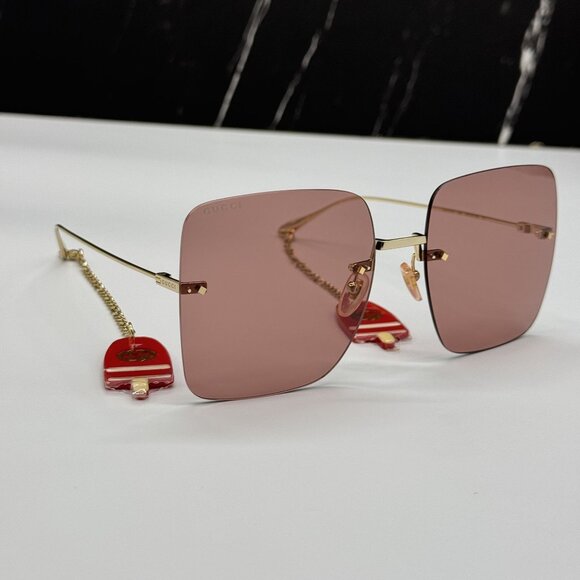 NEW GUCCI SUNGLASSES GG1147S 005 WITH EARRINGS GOLD WOMEN EYEWEAR GUCCI main image 7